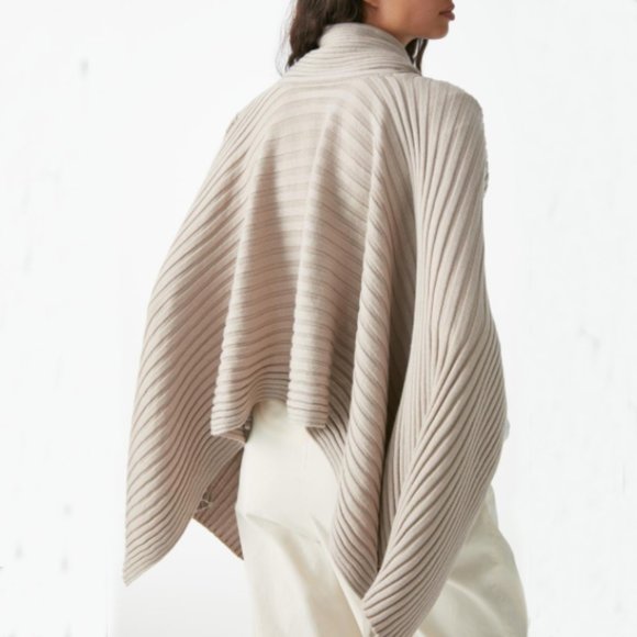 COS Beige Ribbed 100% Wool Hybrid Scarf / Poncho - Picture 7 of 8